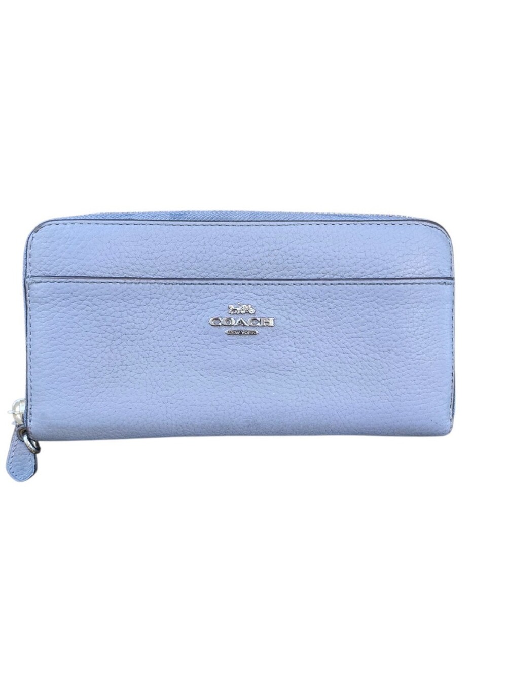 Coach Pale Blue Pebbled Accordion Leather Zip Wallet